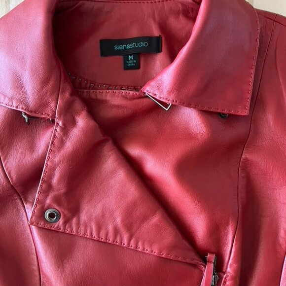 Red Leather Moto Jacket size M - Picture 12 of 13